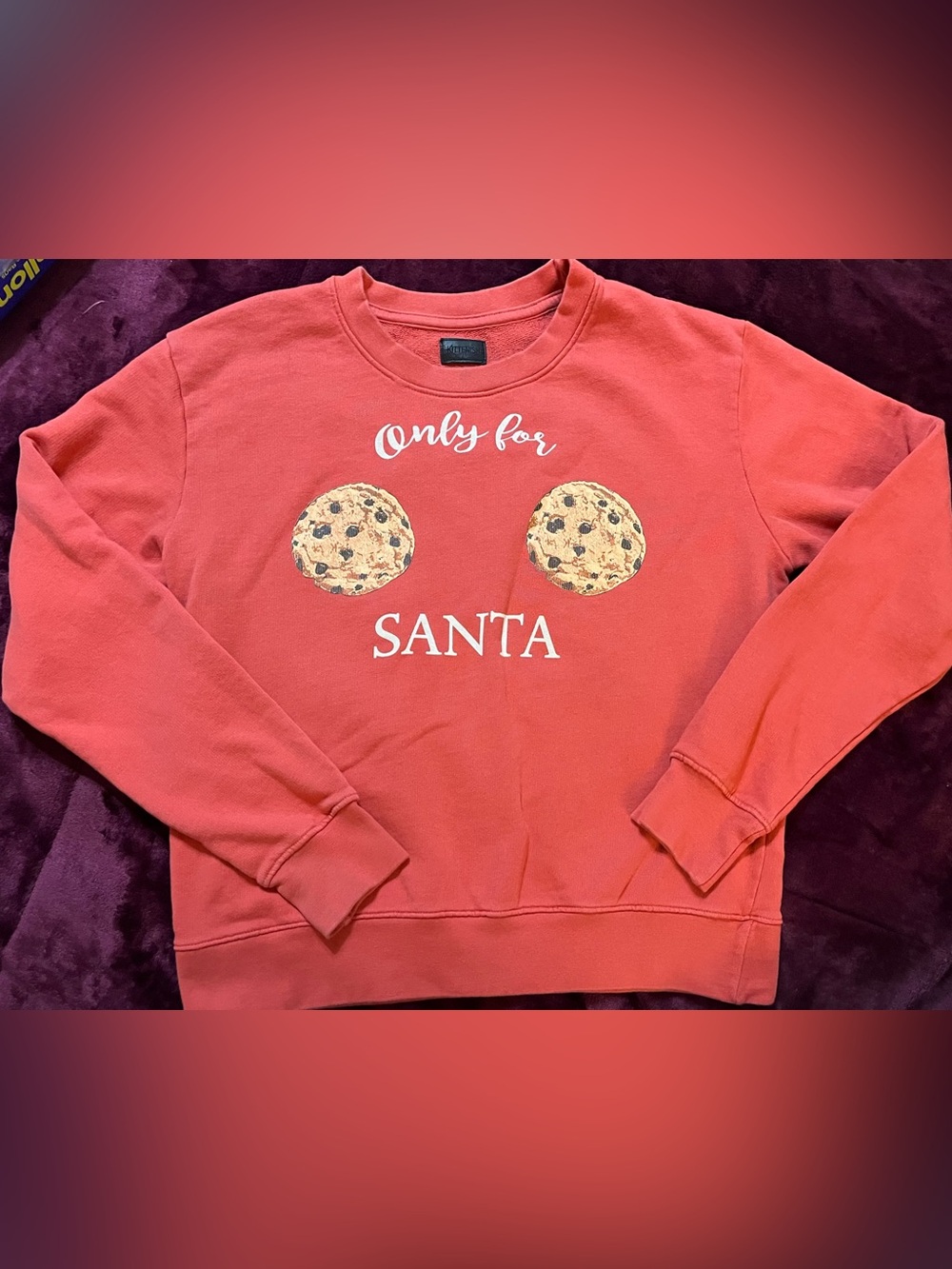 KITTENISH “Only for Santa” Cookie Graphic Sweatshirt Small Coral Red